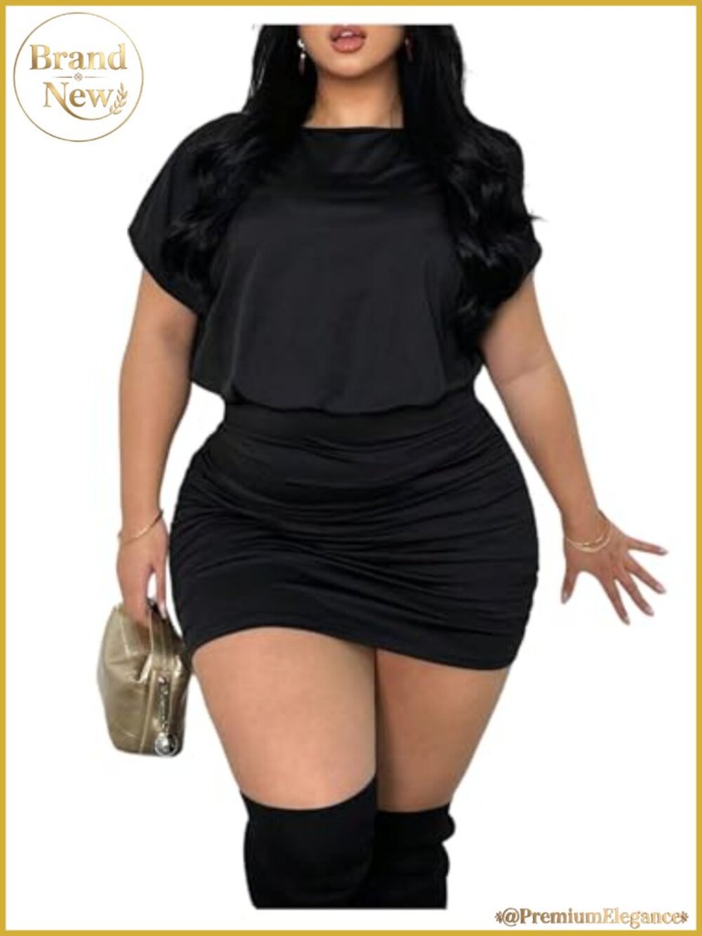 Plus Size Ruched Short Sleeve Bodycon Mini Dress Soft Stretch Casual Summer